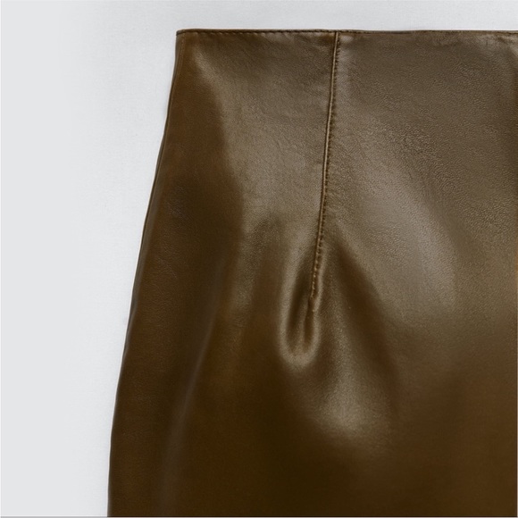 Zara | Genuine Leather Green Skirt - Picture 7 of 10